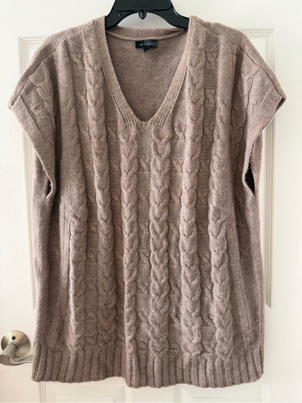 The Limited Oversized Cable Knit V-Neck Sleeveless Sweater - Taupe